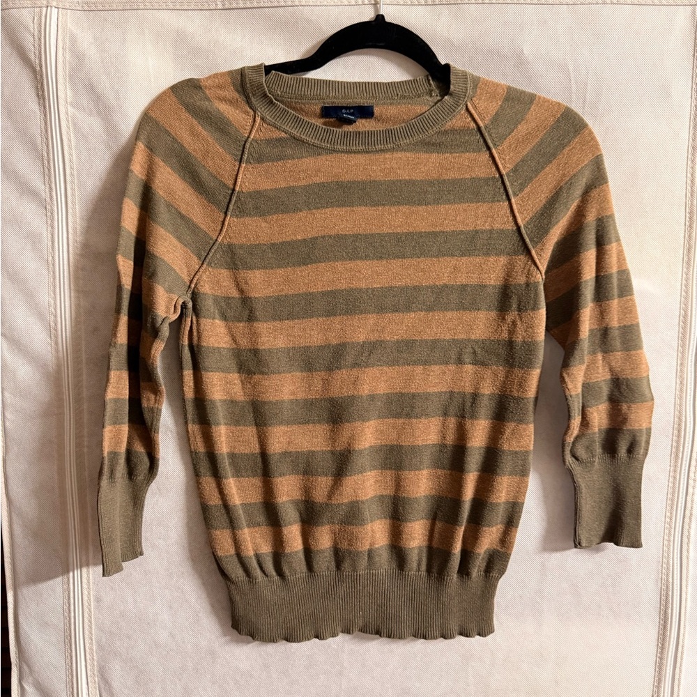 GAP Olive and Tan Striped Knit Sweater size medium - fits small